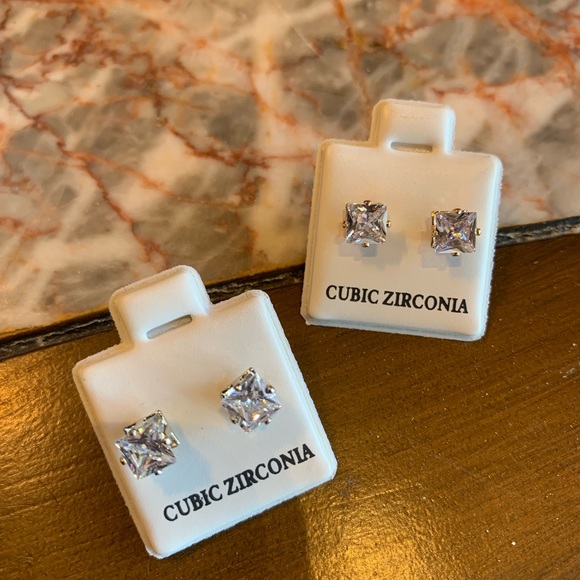 Cubic Zirconia Square Studs - Picture 5 of 9